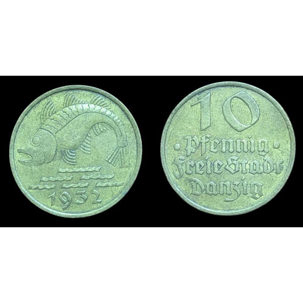 1932 Danzig 10 Pfennig 1 Year Type Coin -- Wow Grade